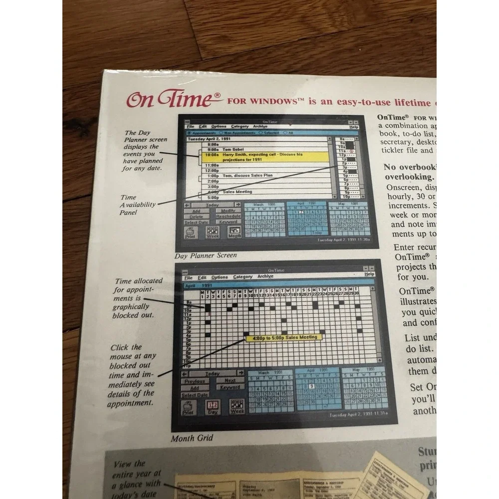 Vintage On Time For Windows 3 Calendar & To Do List‎ Manager Software Sealed NOS